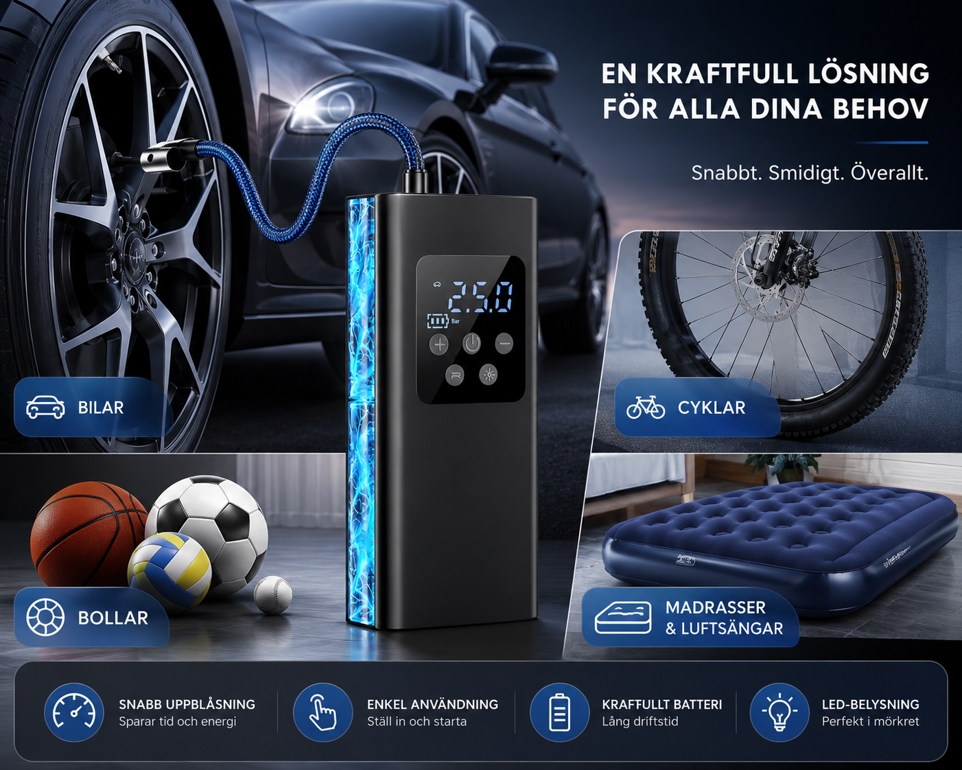 Trådlös Luftkompressor med Digital Display 🚗💨