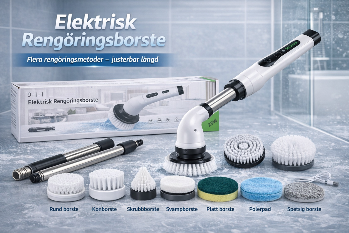 9-i-1 Elektrisk Rengöringsborste – Gör städningen snabbare och enklare