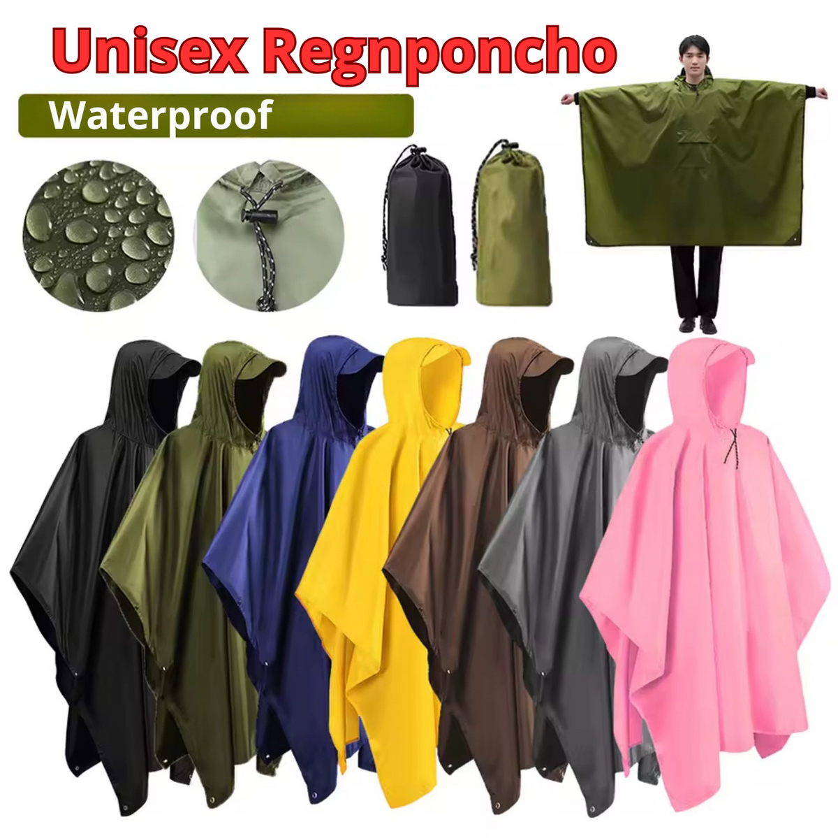 🌧️ Rain poncho with hood – Waterproof & Multifunctional