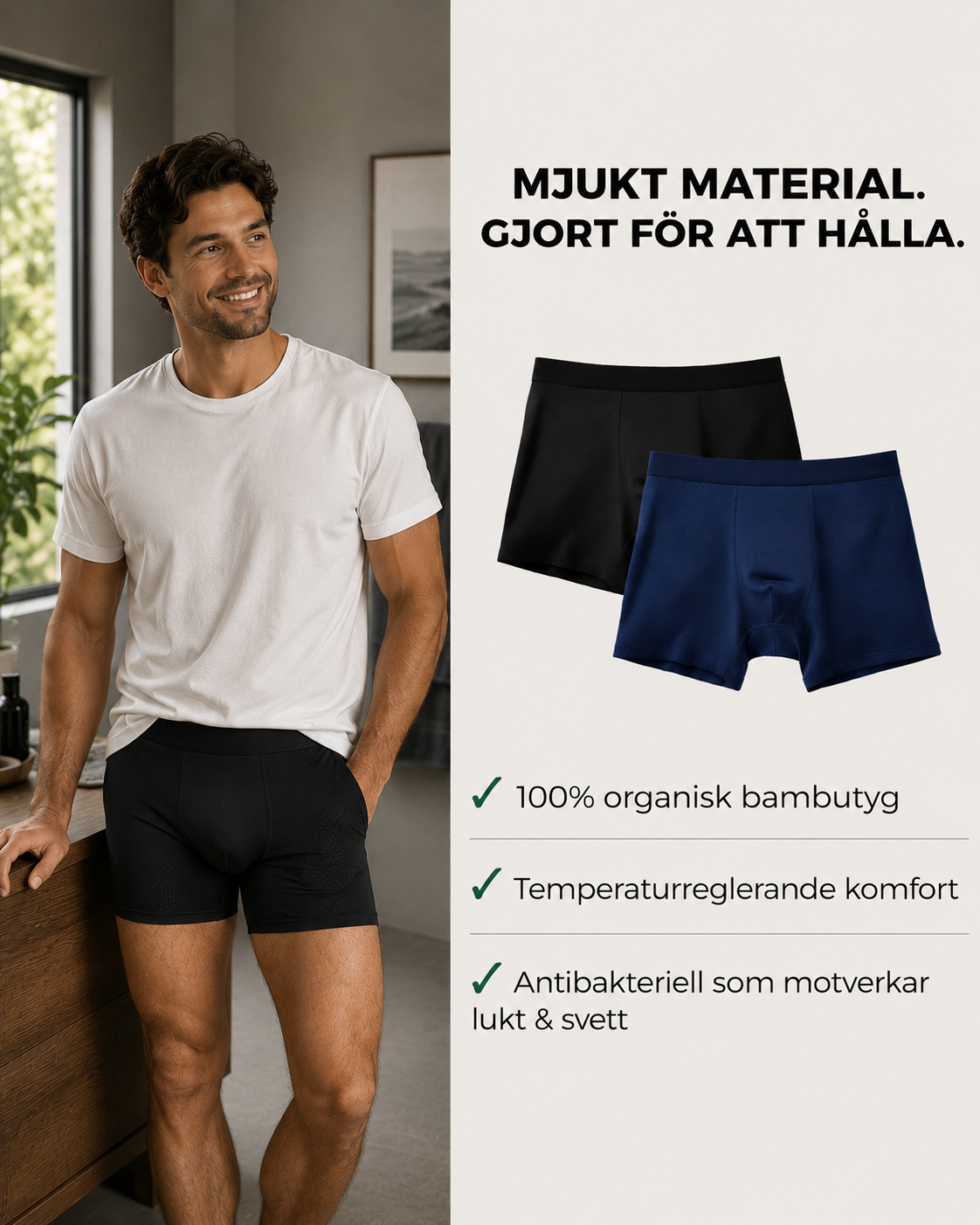 VENTILERANDE BAMBUKALSONGER Håller dig sval, torr och bekväm hela dagen
