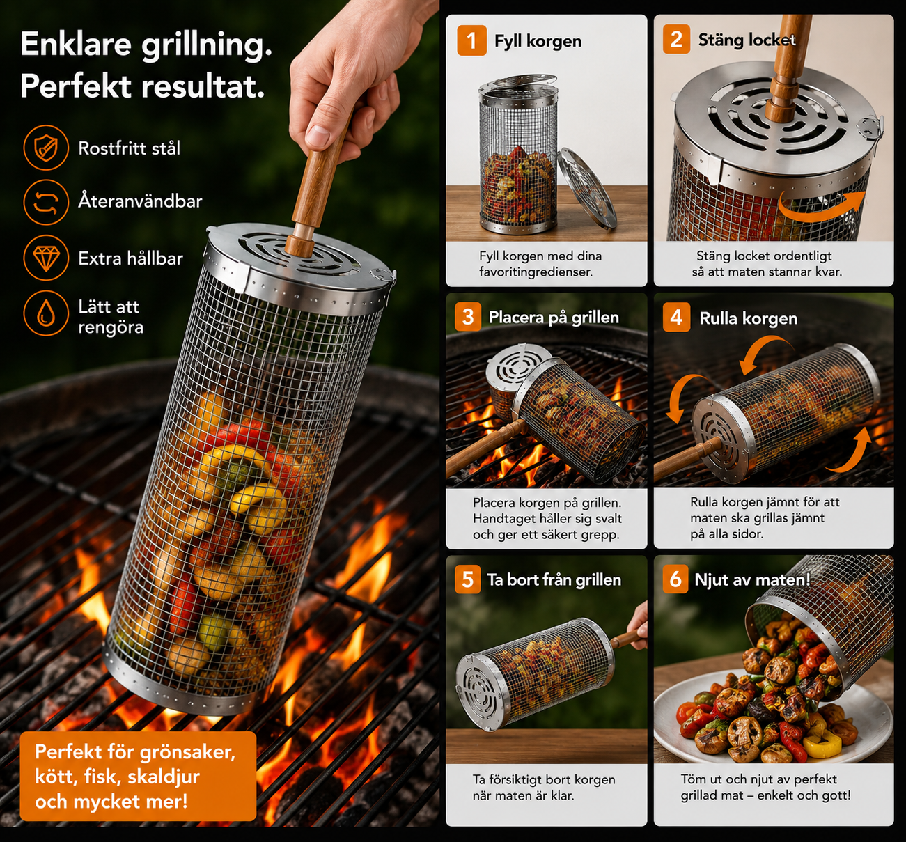 2st Roterande grillkorg – grilla enklare och jämnare