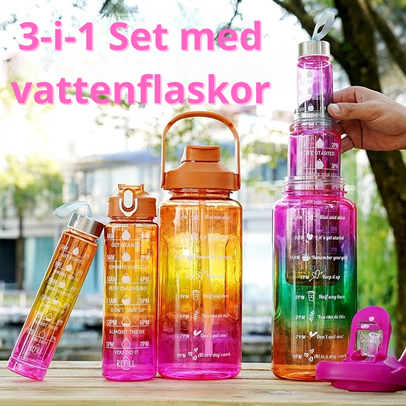3-i-1 Motiverande Vattenflaskor med Färgskiftning – Sportig & Praktisk