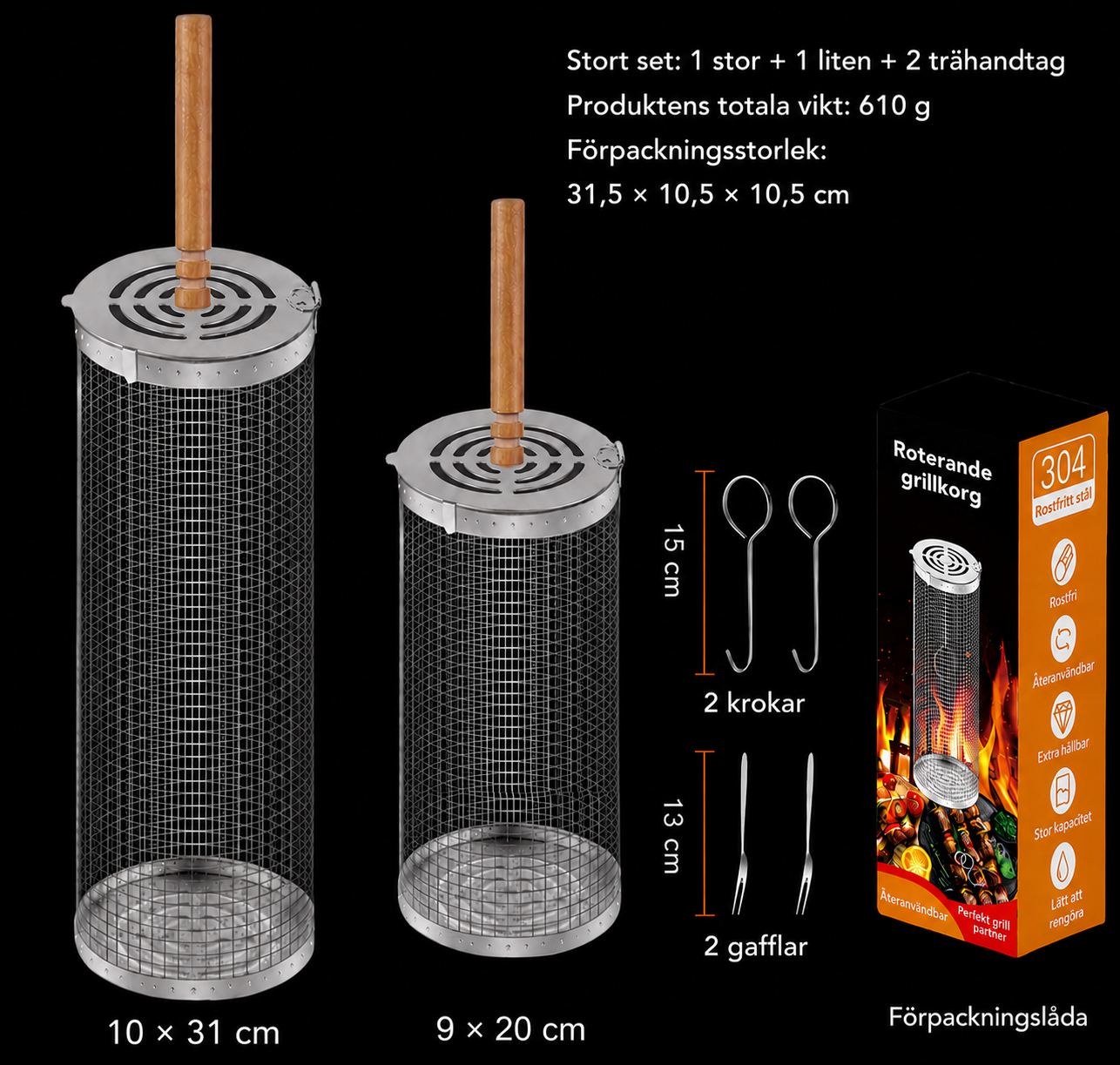 2st Roterande grillkorg – grilla enklare och jämnare