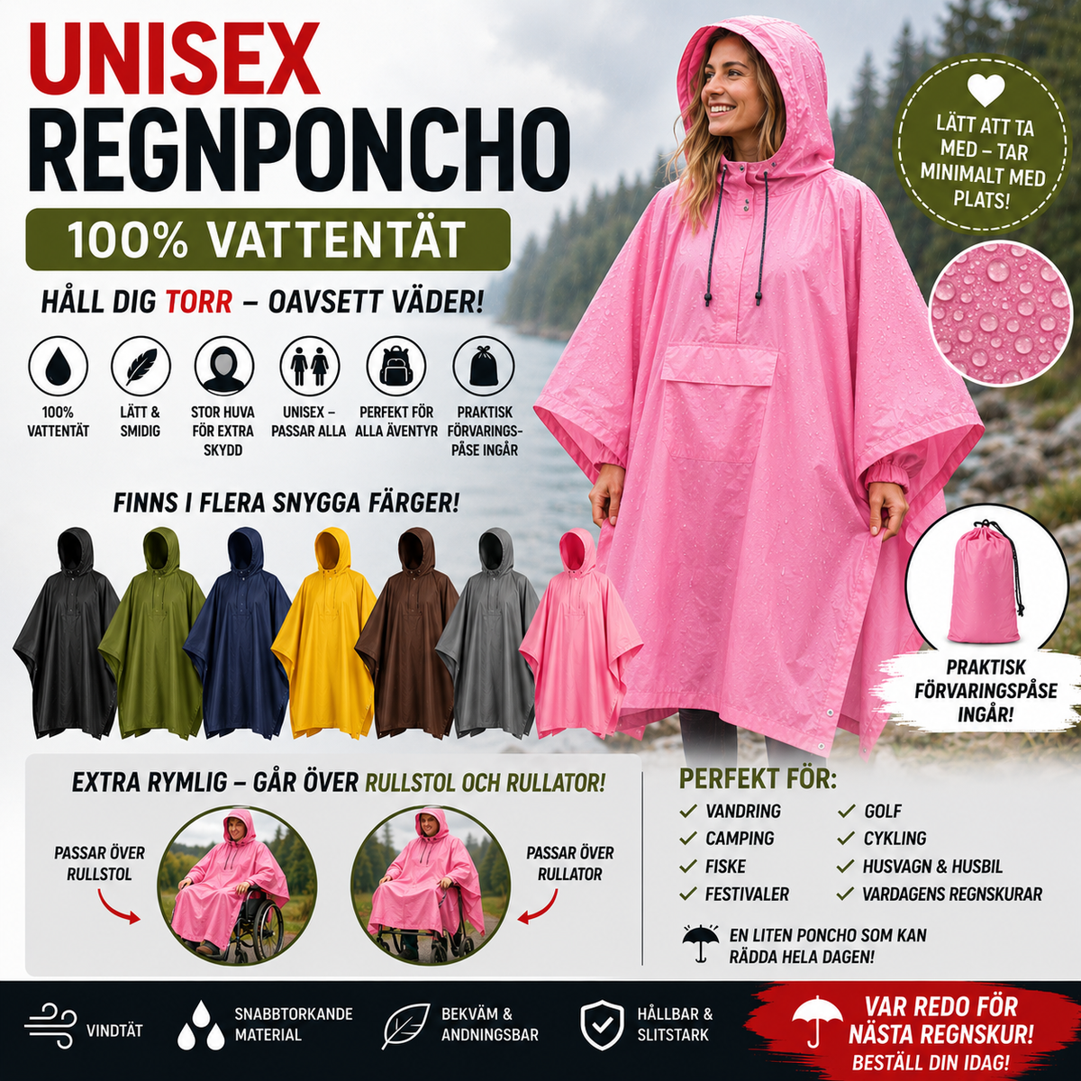 🌧️ Rain poncho with hood – Waterproof & Multifunctional