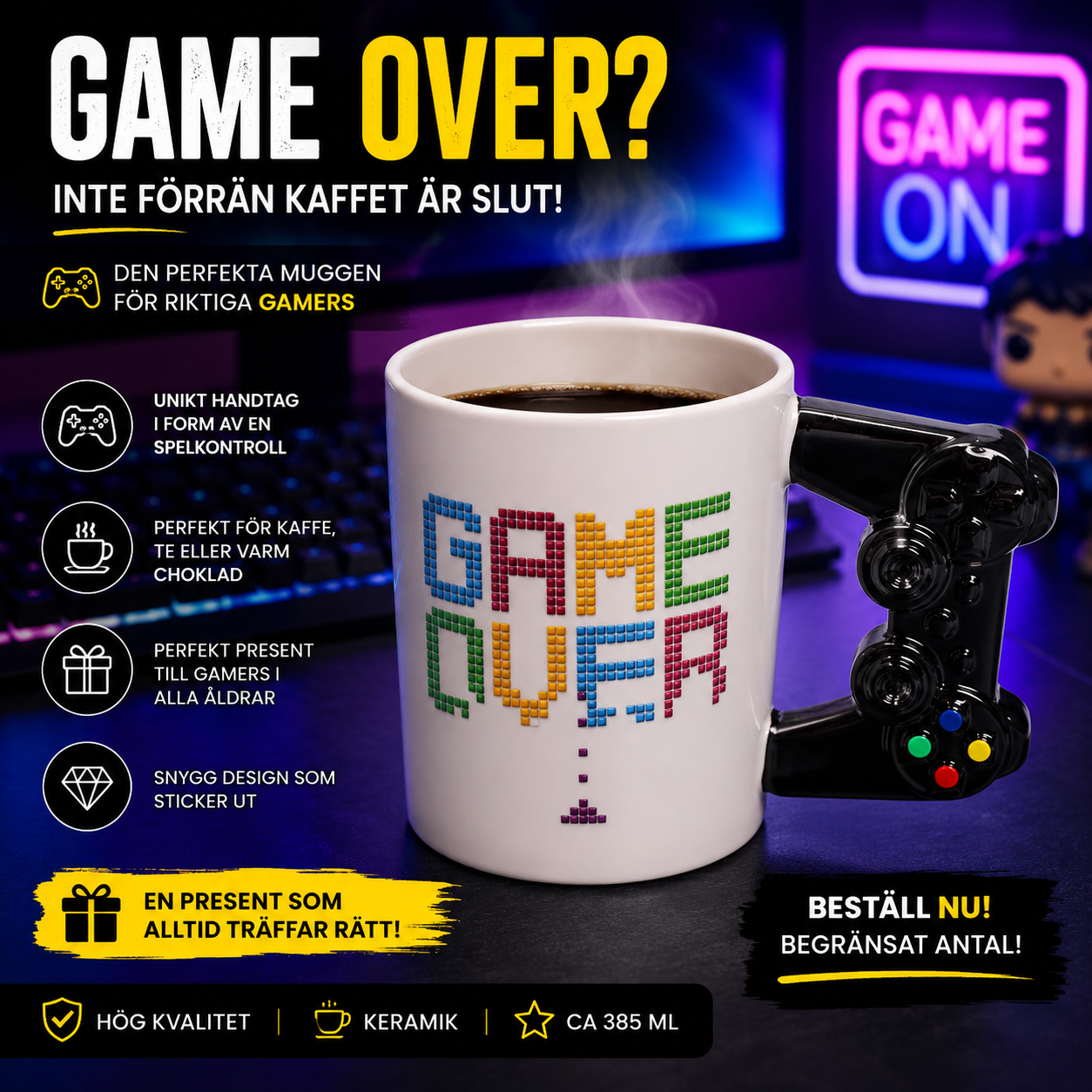 Game Over-mugg med spelkontrollshandtag