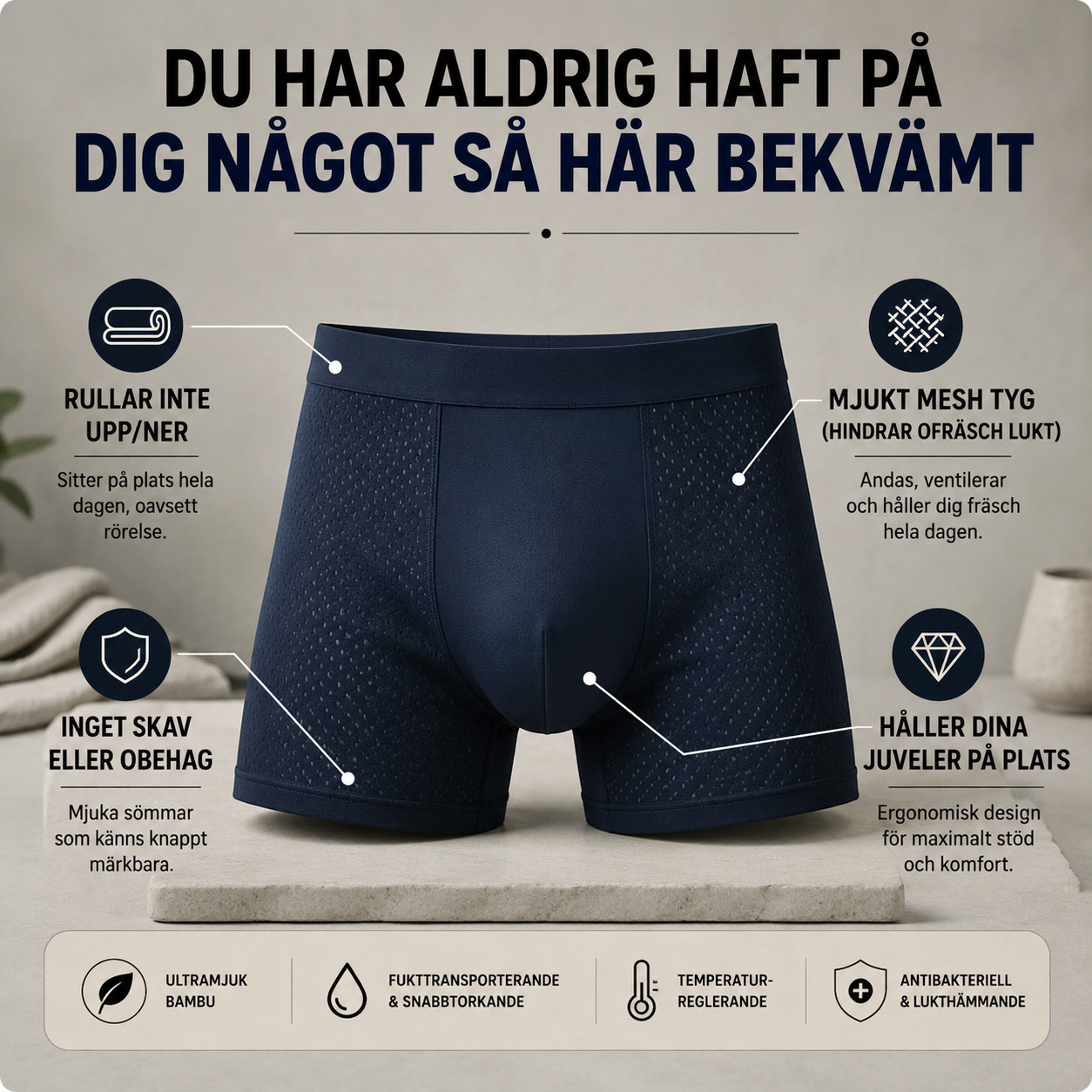 VENTILERANDE BAMBUKALSONGER Håller dig sval, torr och bekväm hela dagen