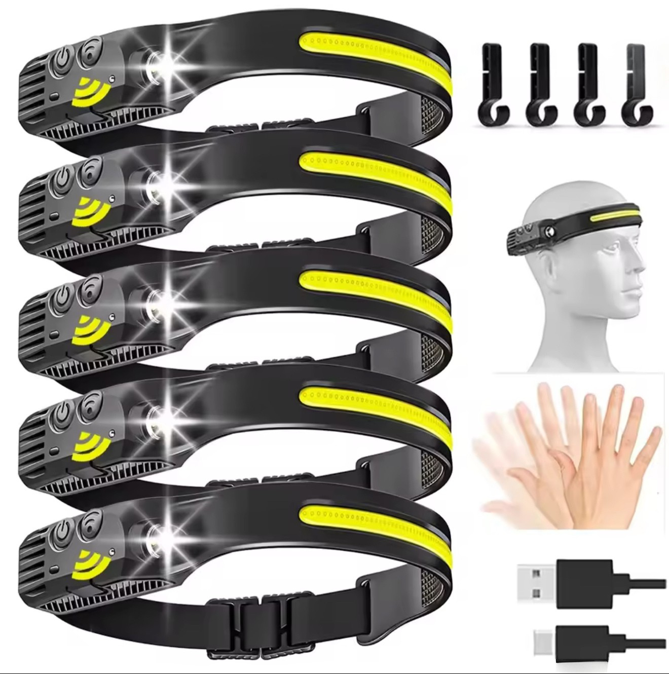 USB-uppladdningsbar LED Pannlampa med Sensor – Vattentät & Mångsidig