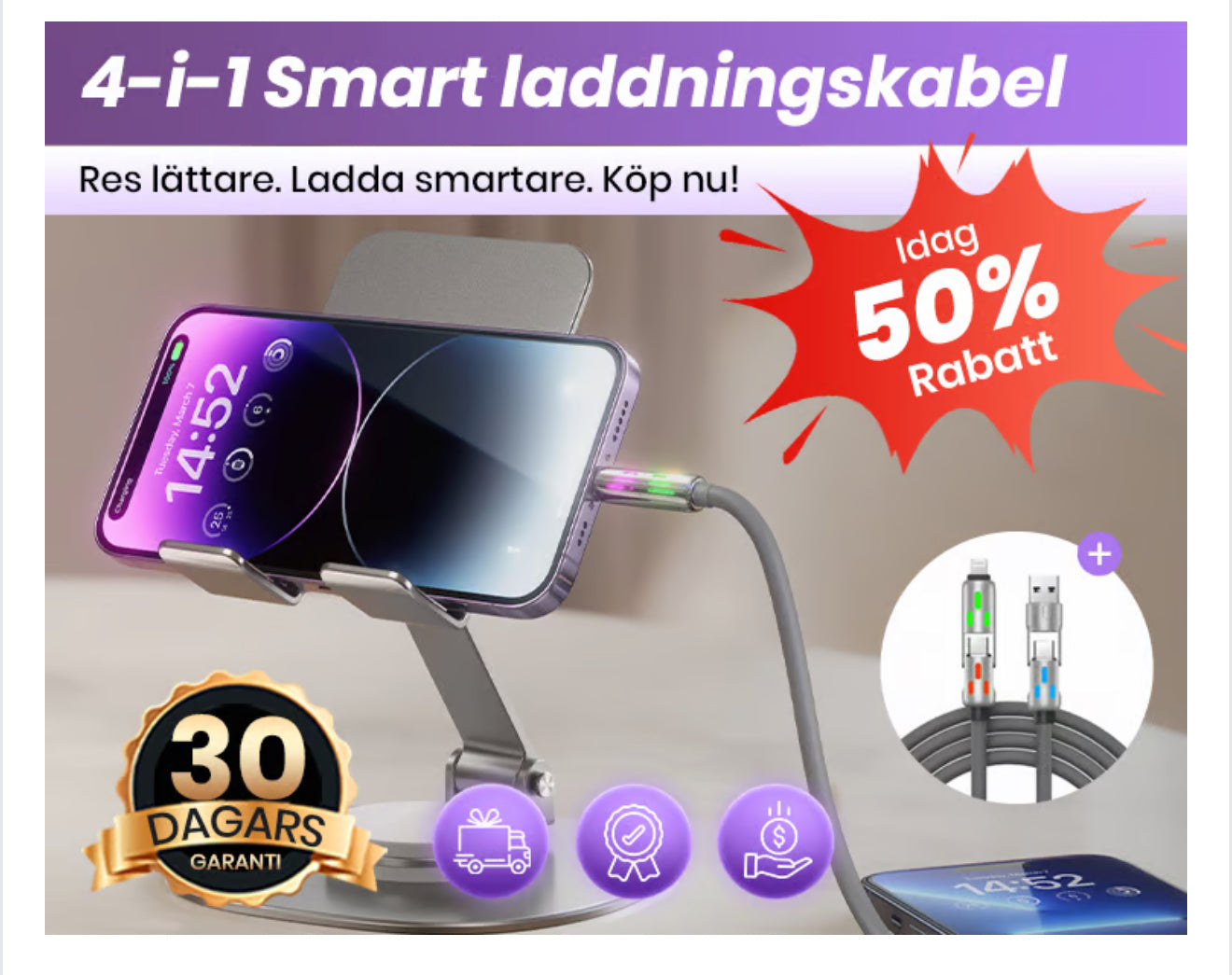 MFISH 4-i-1 Multi USB Laddkabel – 240W Snabbladdning och Datasynk