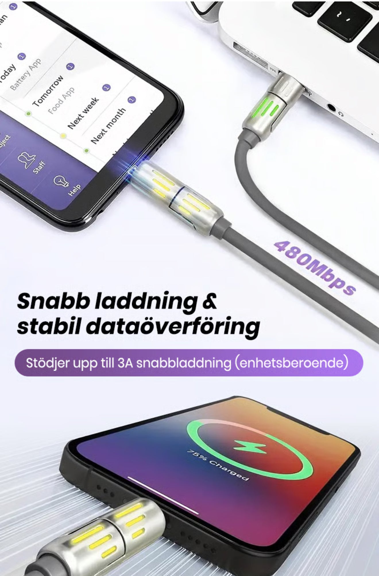 MFISH 4-i-1 Multi USB Laddkabel – 240W Snabbladdning och Datasynk