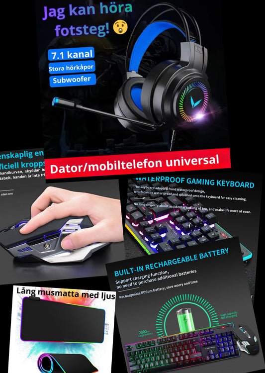 Ultimate Wireless Gaming och Work Setup – Tangentbord + Mus + Hörlurar + XL Musmatta