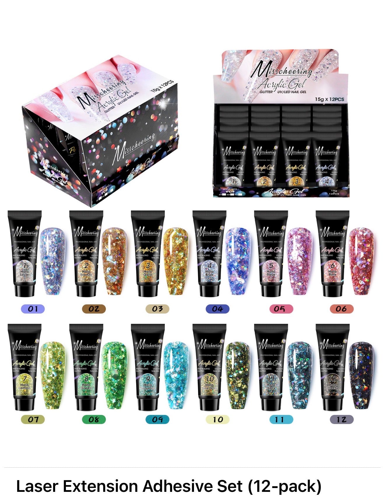 12st 15g(30ml)  Nagelförlängningsgel – Nagelbygggel, Poly Gel, Akrylgel för snabba UV/LED-förlängningar med kristalleffekt, smärtfritt kristalllim