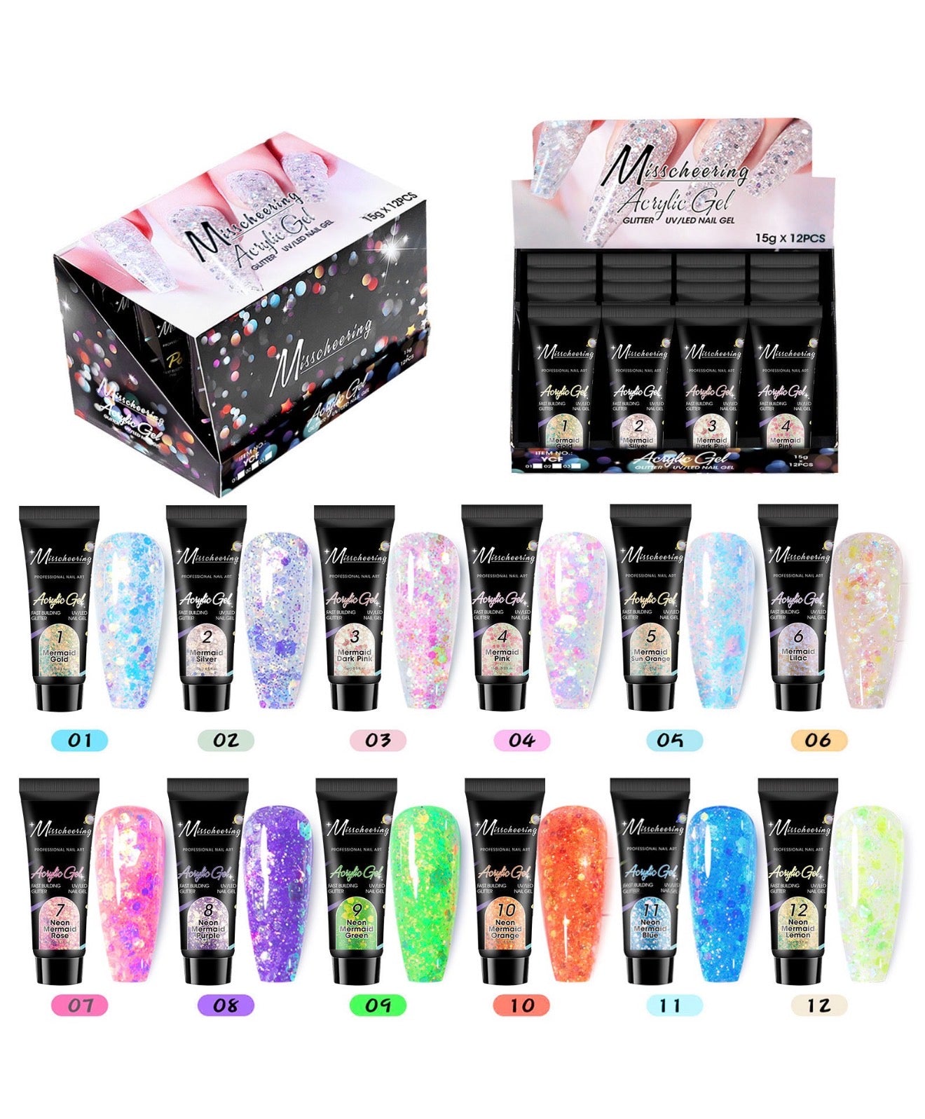 12st 15g(30ml)  Nagelförlängningsgel – Nagelbygggel, Poly Gel, Akrylgel för snabba UV/LED-förlängningar med kristalleffekt, smärtfritt kristalllim