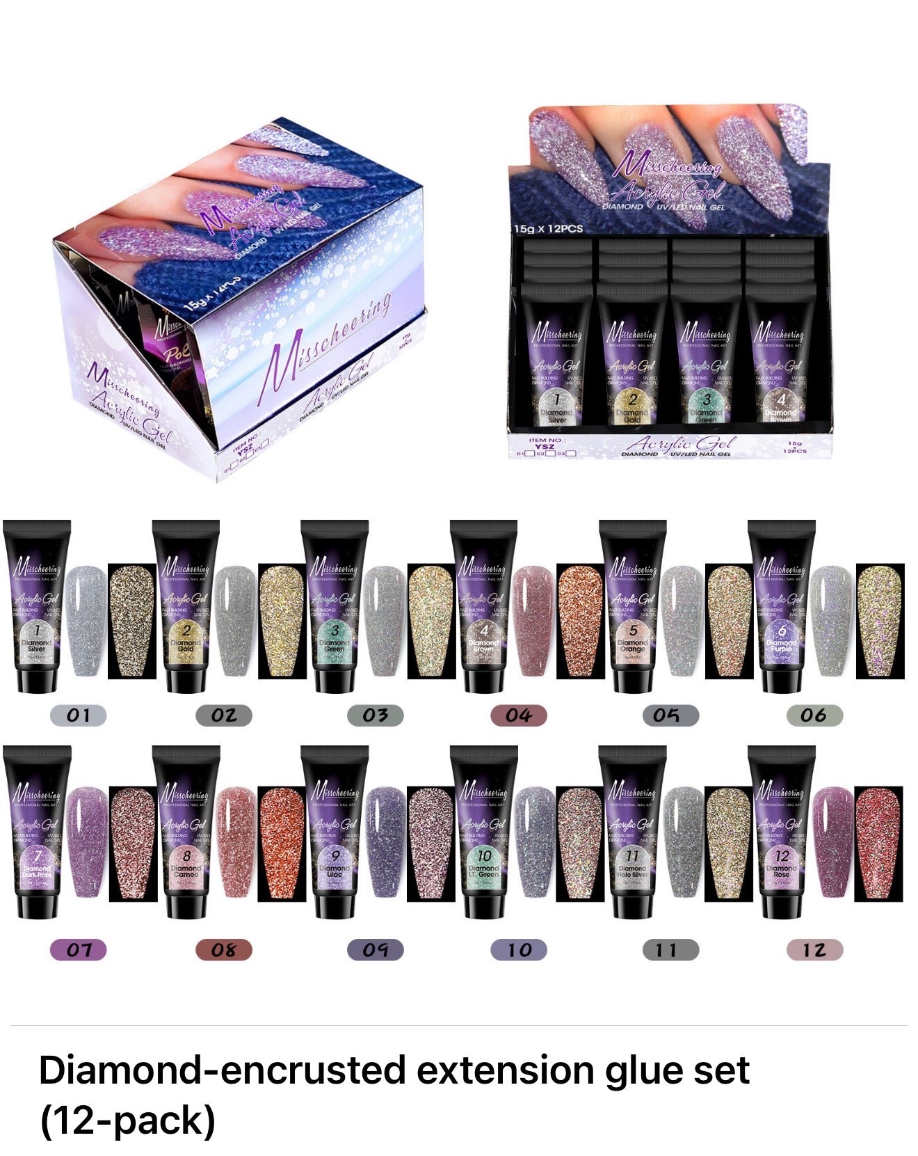 12st 15g(30ml)  Nagelförlängningsgel – Nagelbygggel, Poly Gel, Akrylgel för snabba UV/LED-förlängningar med kristalleffekt, smärtfritt kristalllim