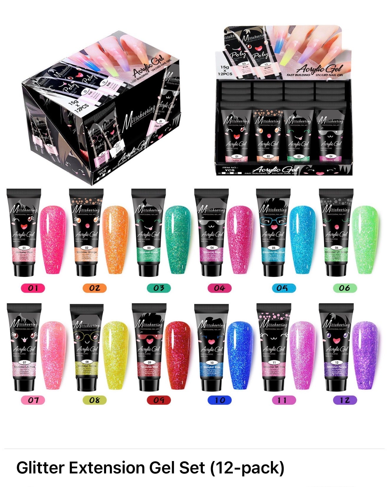12st 15g(30ml)  Nagelförlängningsgel – Nagelbygggel, Poly Gel, Akrylgel för snabba UV/LED-förlängningar med kristalleffekt, smärtfritt kristalllim