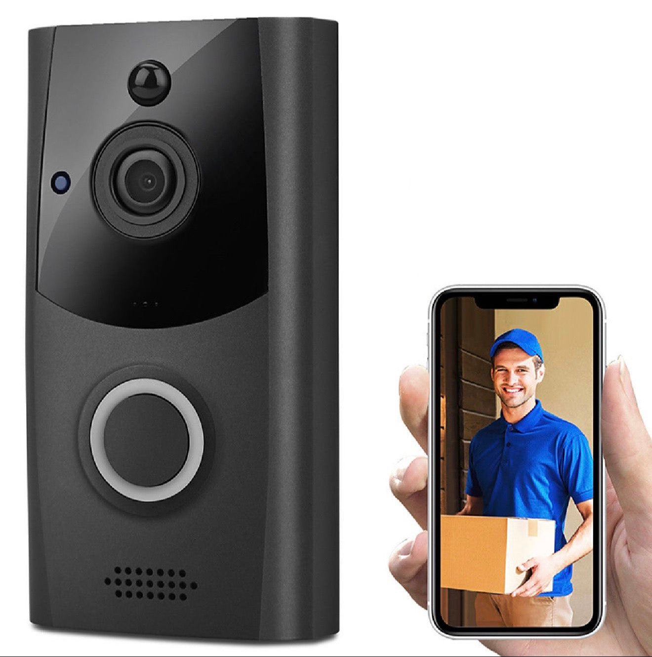 Trådlös 720P Smart Dörrklocka med WiFi, Tvåvägsljud och Video