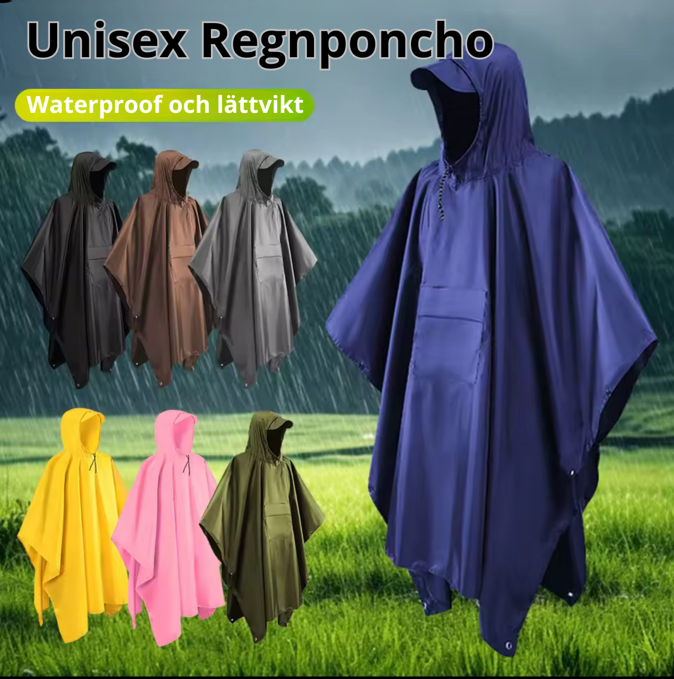 🌧️ Regnponcho med huva – Vattentät & Multifunktionell